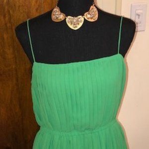 Green Pleated Spaghetti Strap Dress